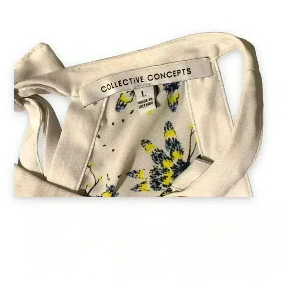 Collective Concept High Neck Sleeveless White Floral Tie-Back Sleeveless Blouse - Picture 8 of 12